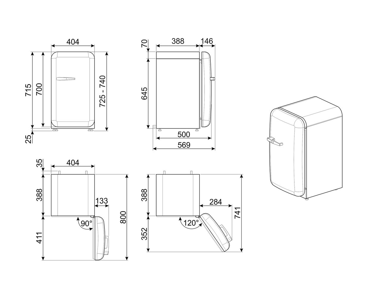 FAB5RPK6 34 l / 34 l Tischkühlschrank EEK: C 49 kWh Jahr  (Pink) 