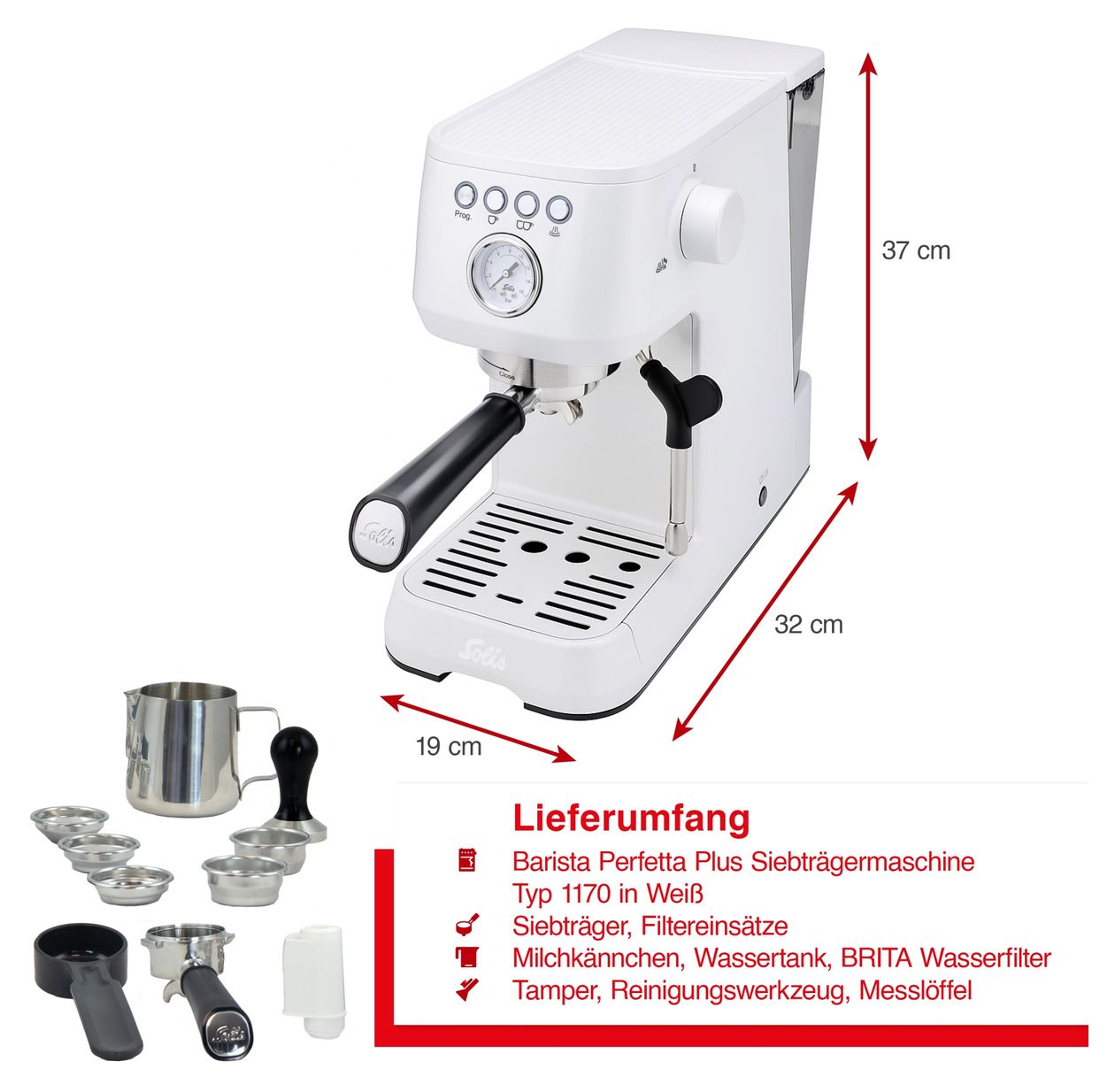 1170 Barista Perfetta Plus Siebträger Kaffeemaschine 15 bar 1700 W  (Weiß) 