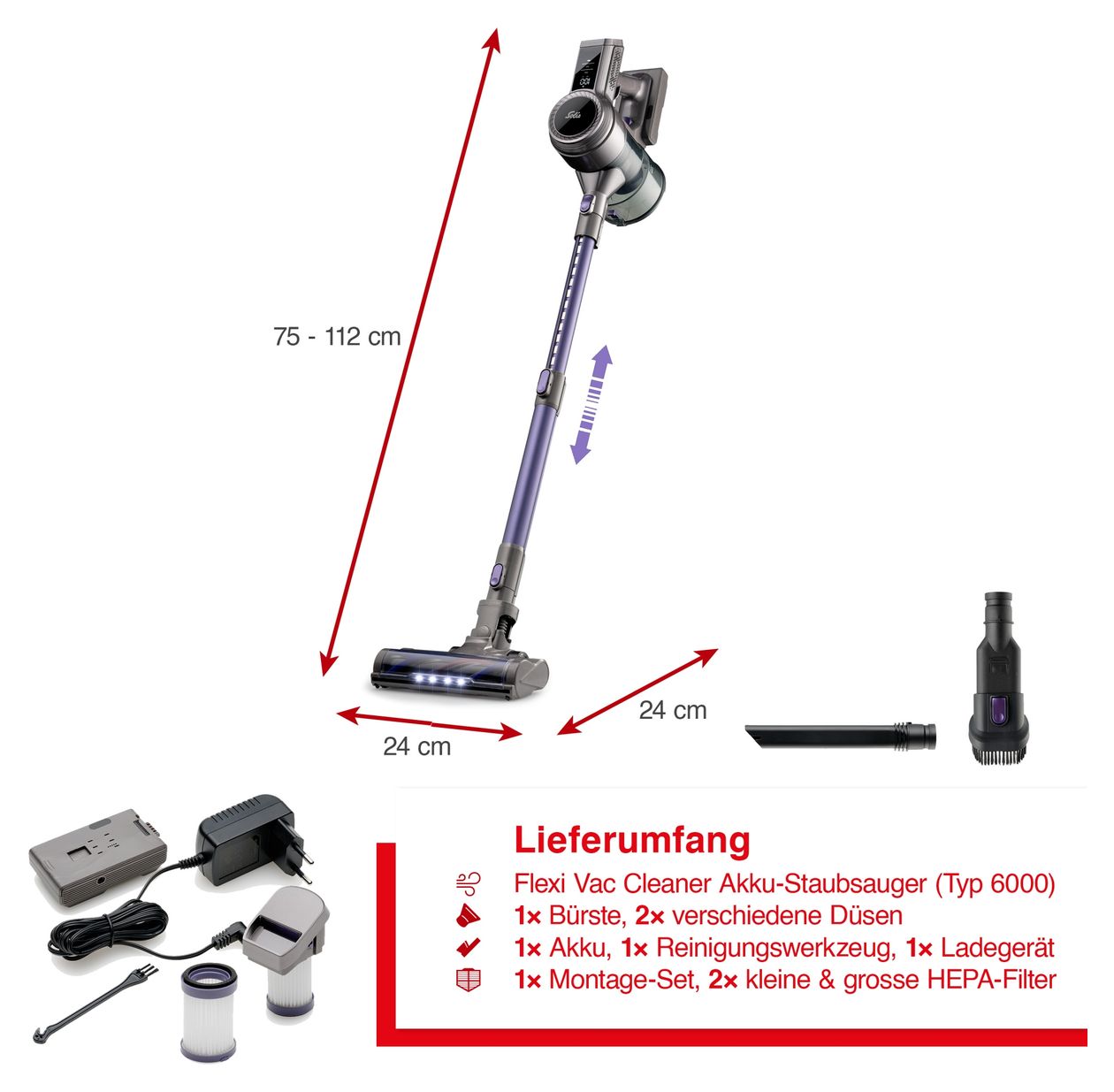 6000 Flexi Vac Cleaner Handstaubsauger Beutellos bis 45 min Laufzeit 25,9 V HEPA  (Schwarz) 