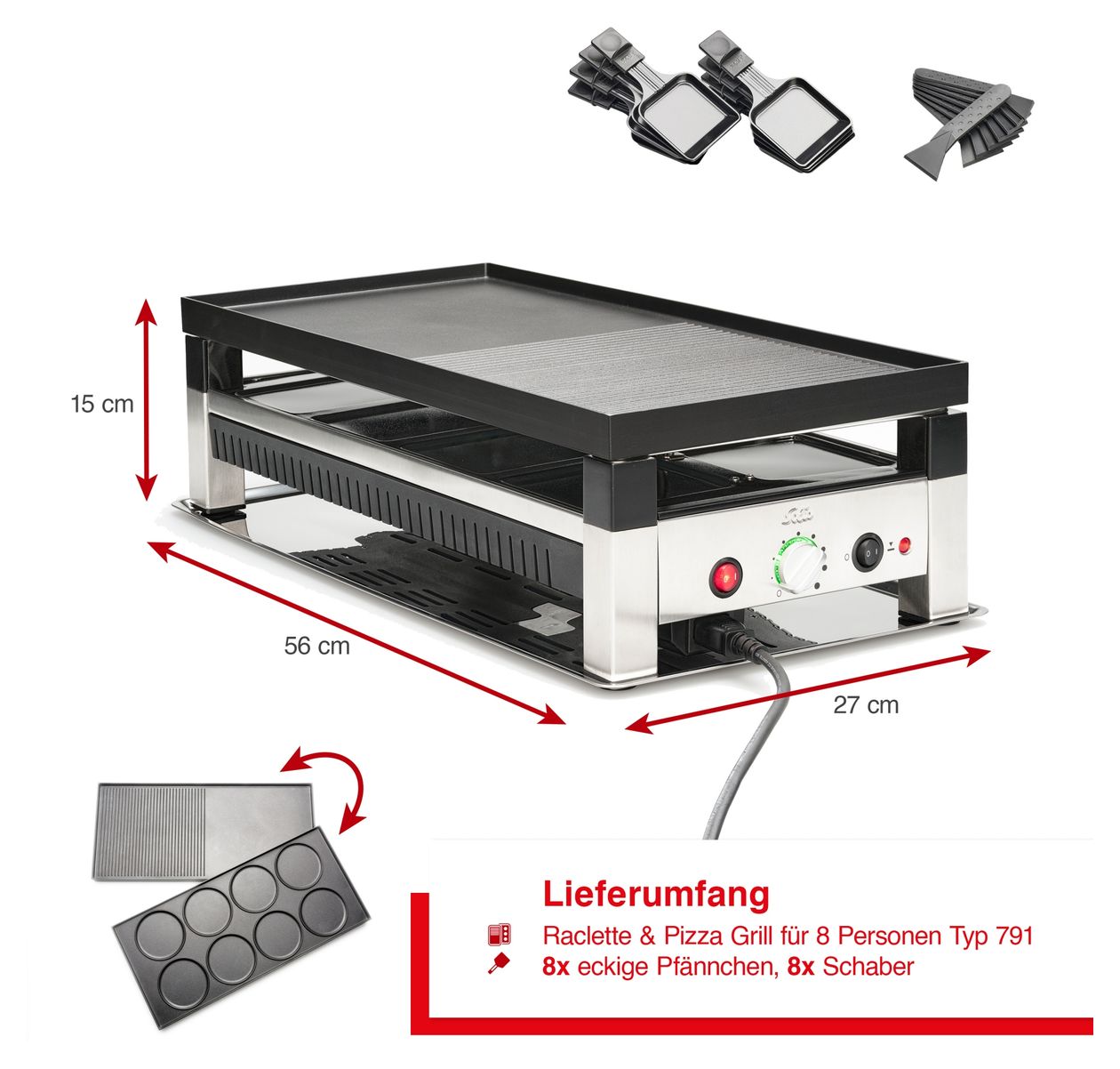 791  Raclette Tischgrill 4-in-1 2 Zone(n) 1400 W mit 280 x 570 mm Fläche  (Schwarz) 