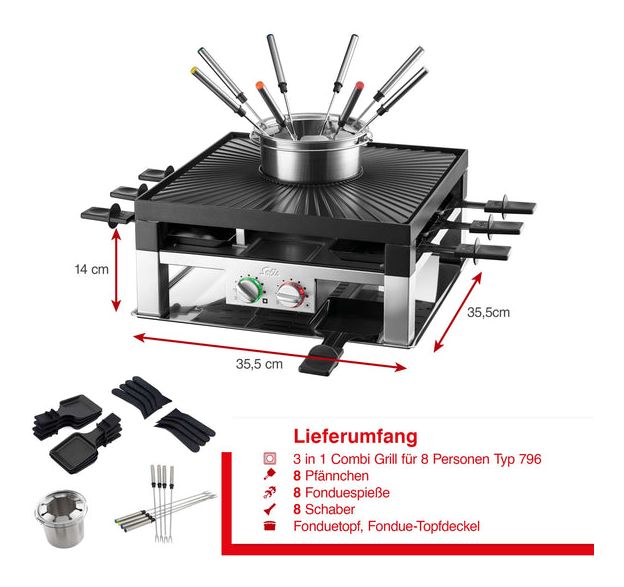 977.21 Combi Grill 3 in 1 Raclette 8 Person(en) 1200 W 