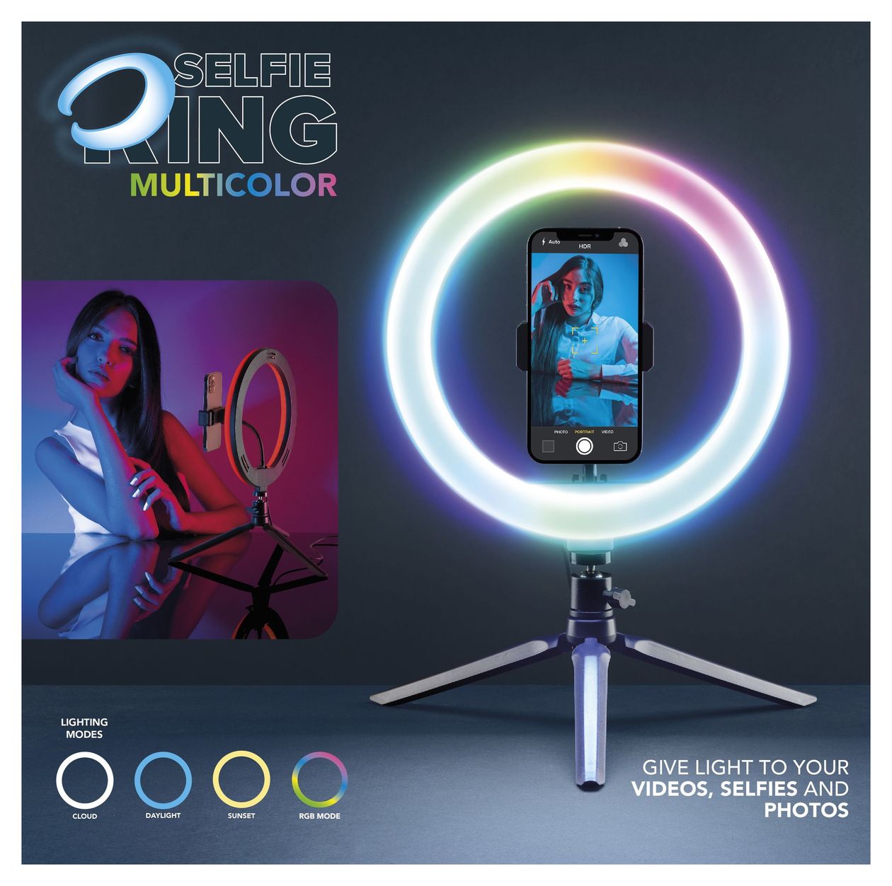 Selfie Ring Multicolor 30 mm Universal  (Schwarz) 