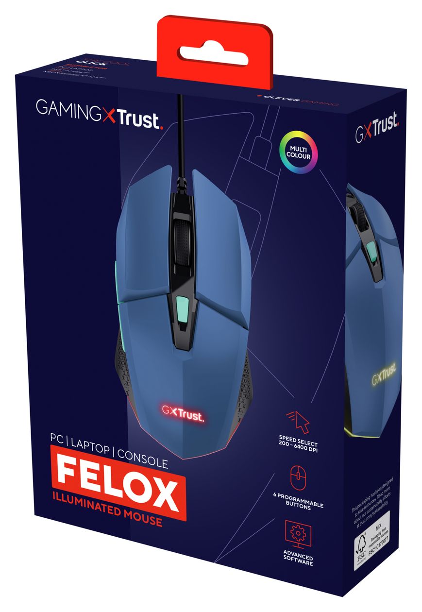 GXT 109B Felox 6400 DPI Gaming Maus  (Blau) 