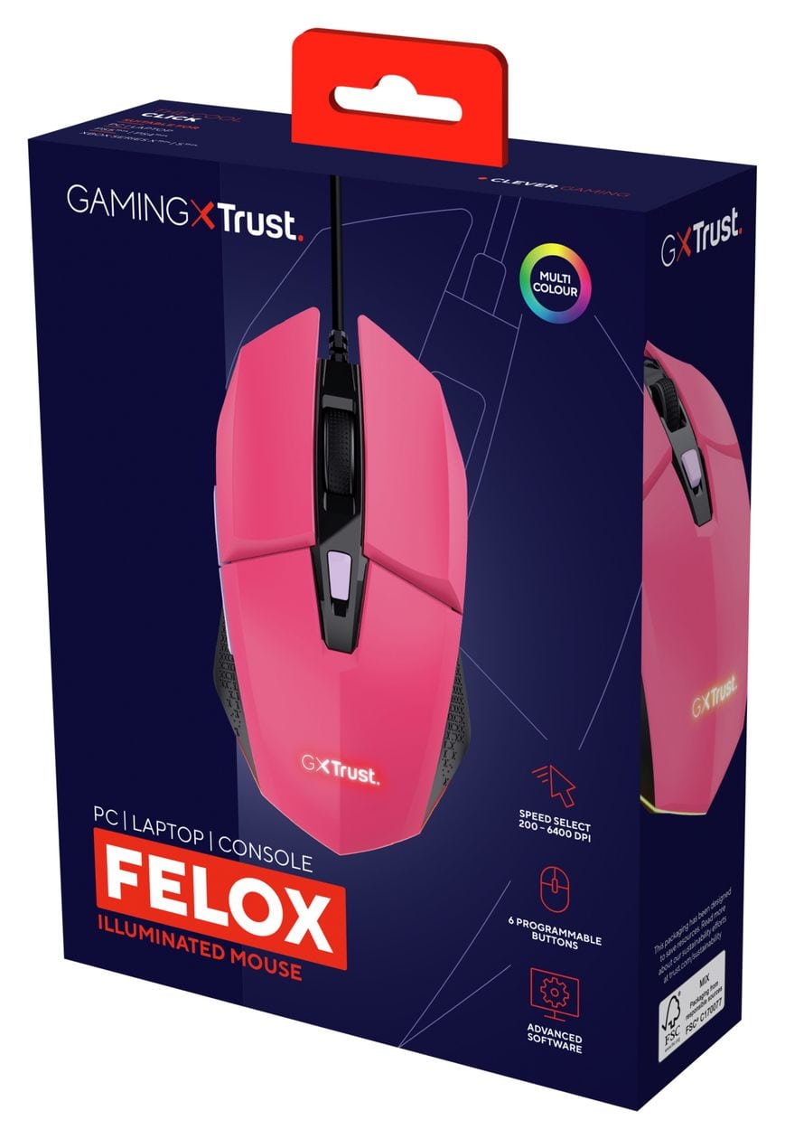 GXT 109P Felox 6400 DPI Gaming Maus  (Pink) 