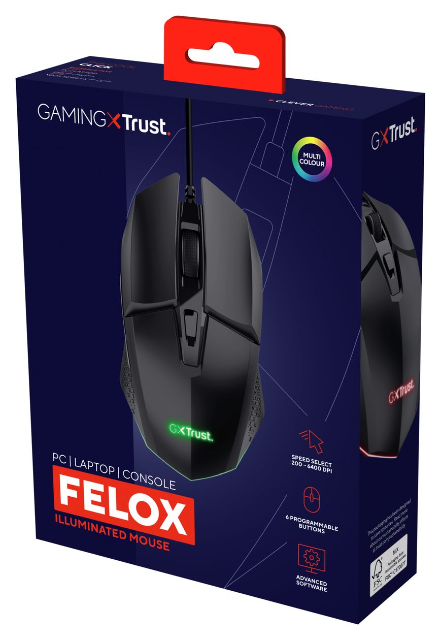 GXT109 Felox 6400 DPI Gaming Maus Optisch  (Schwarz) 