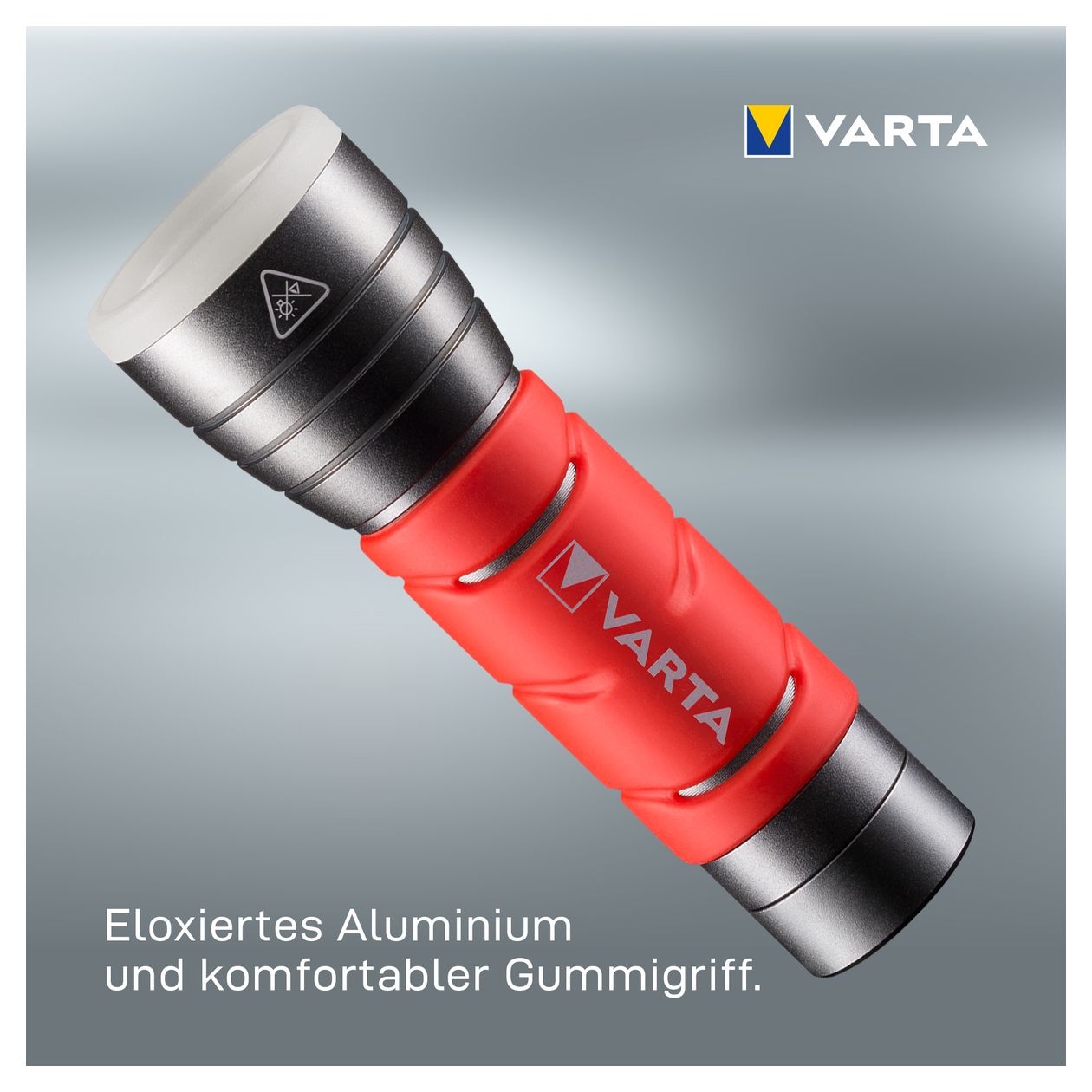 Taschenlampe LED inkl. 3x AAA Batterien, Outdoor Sports F10 Leuchte, Lampe mit zwei Leuchtmodi, Taschenleuchte mit gummiertem Griff, sehr robust, rot 