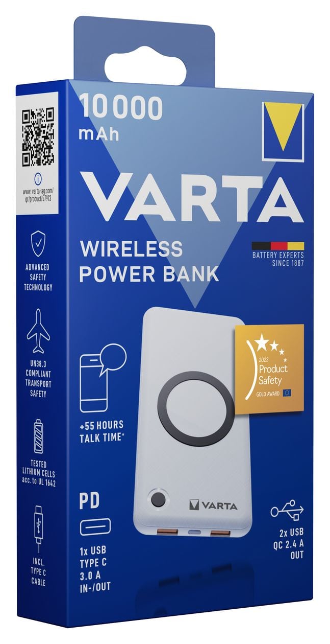 Wireless 10000 mAh Powerbank USB Typ-C Kabelloses Laden  (Weiß) 