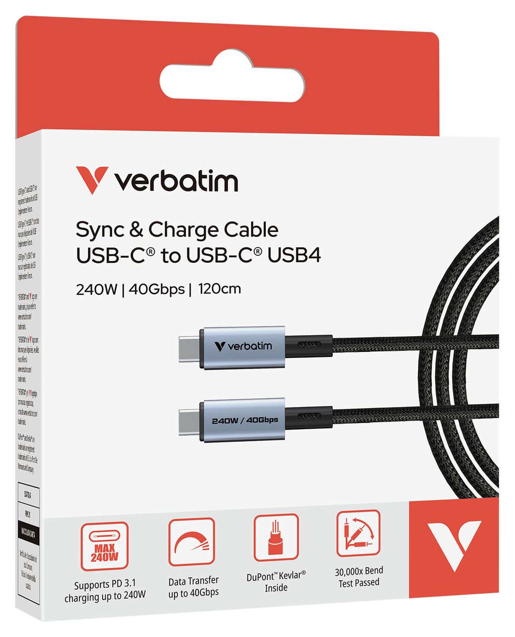 31847 40 Gbit/s Rundkabel USB C auf USB C Männlich bis 240 W 1,2 m  (Schwarz) 