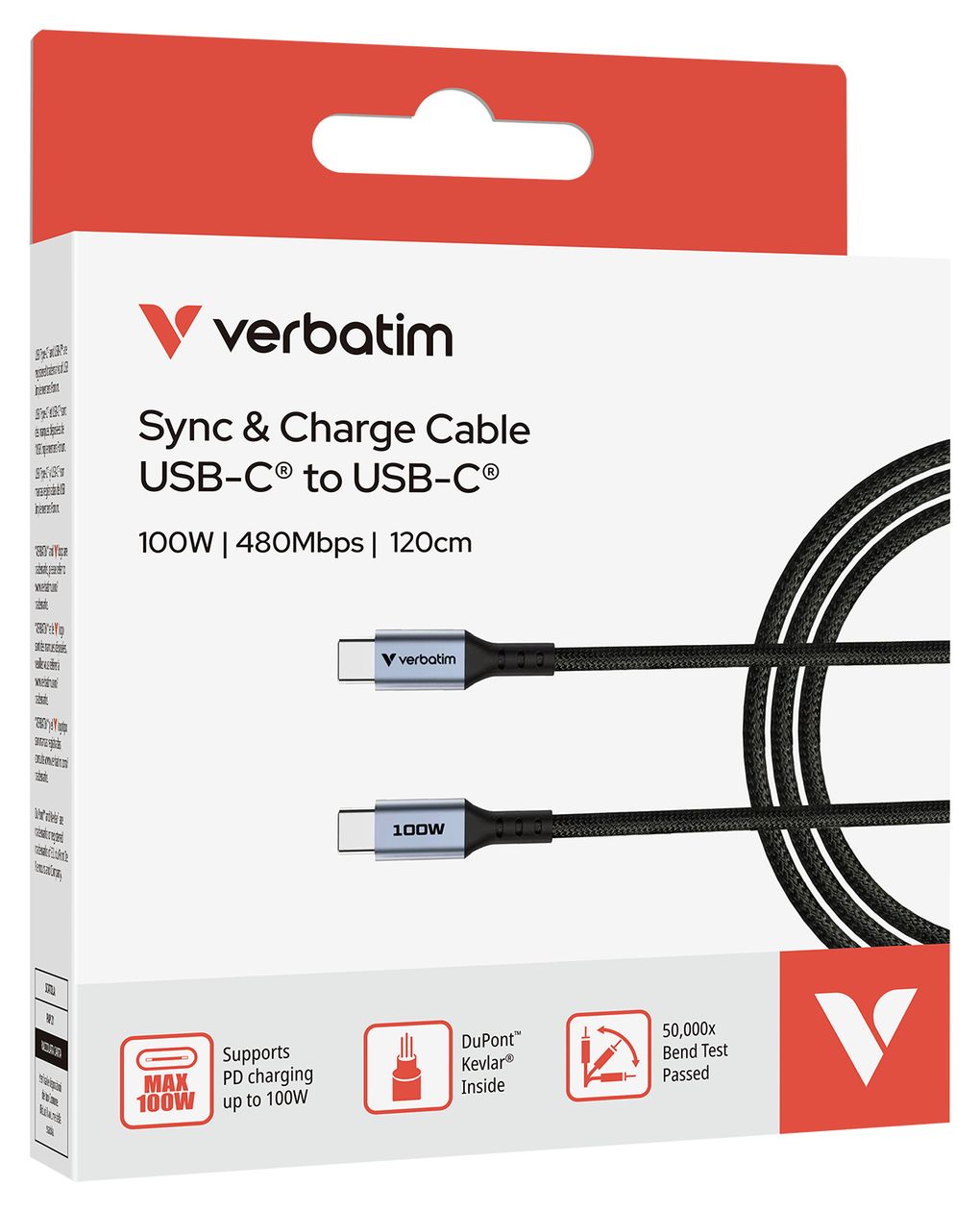 Sync & Charge 480 Mbit/s Stecker Rundkabel USB C auf USB C bis 100 W 1,2 m  (Schwarz) 