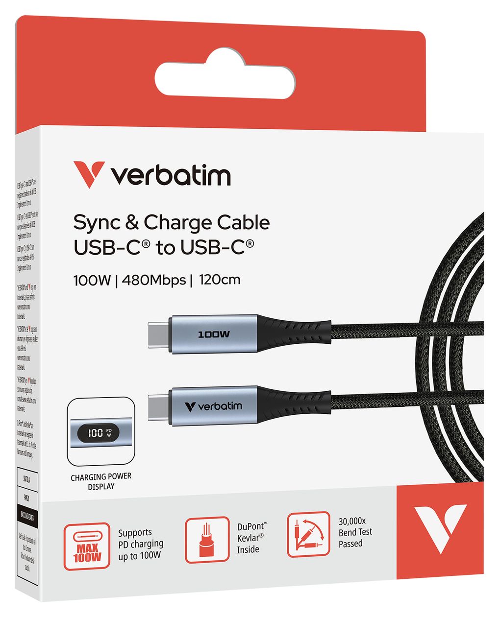 Sync & Charge Display 480 Mbit/s Stecker Rundkabel USB C auf USB C bis 100 W 1,2 m  (Schwarz) 