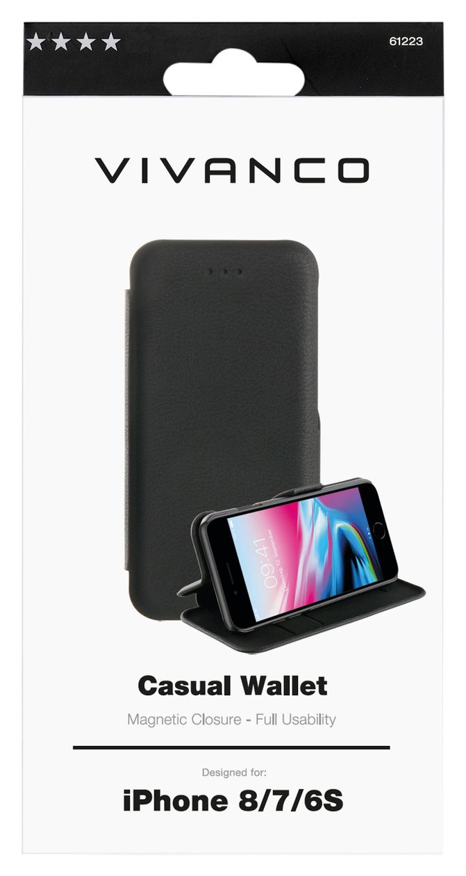 Casual Geldbörsenhülle für Apple iPhone SE (2.Gen.), iPhone 8, iPhone 7, iPhone 6s  (Schwarz) 