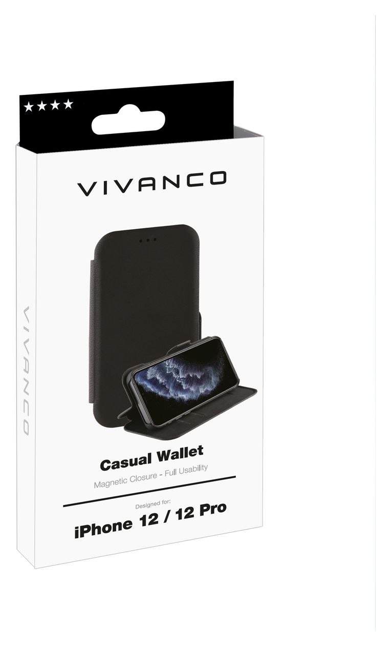 Casual Geldbörsenhülle für Apple iPhone 12, iPhone 12 Pro  (Schwarz) 