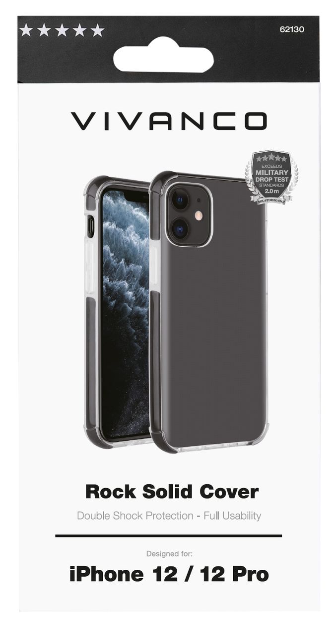 Rock Solid Cover für Apple iPhone 12, iPhone 12 Pro (Schwarz, Transparent) 