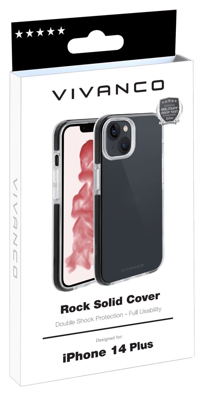 Rock Solid Cover für Apple iPhone 14 Plus (Schwarz, Transparent) 