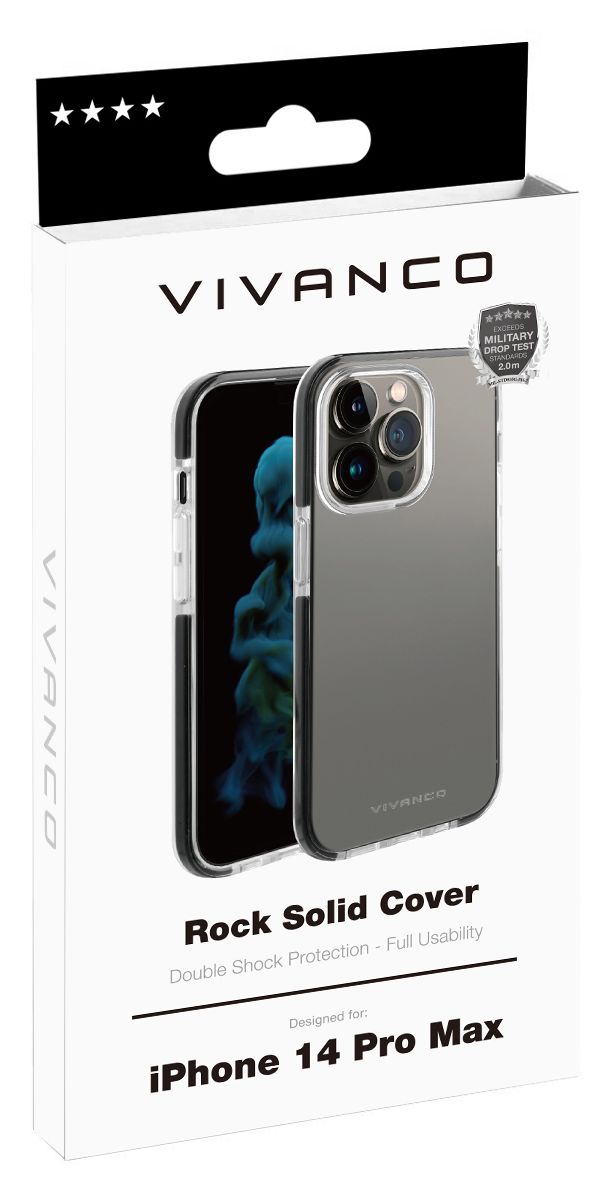 Rock Solid Cover für Apple iPhone 14 Pro Max (Schwarz, Transparent) 