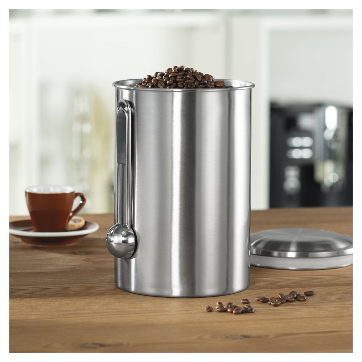 111252 Kaffeedose für 1 kg mit Dosierlöffel luftdicht Edelstahl  (Silber) 