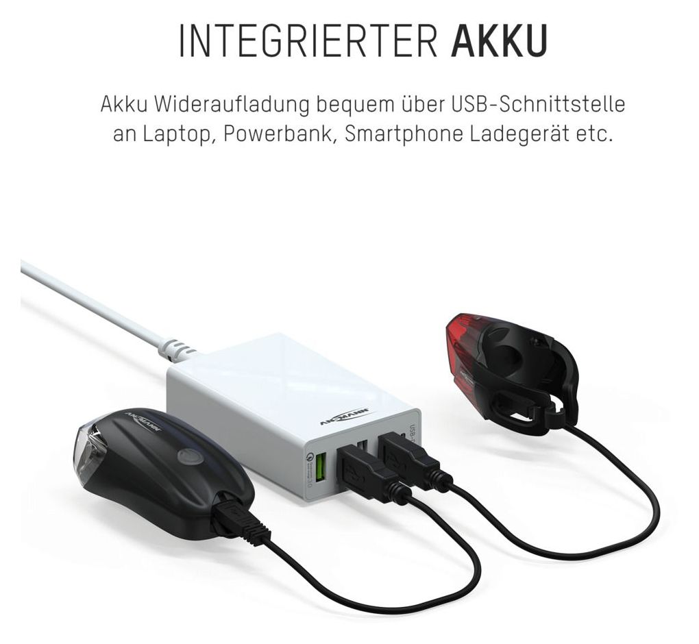 1600-0254 Fahrradlicht Set LED wiederaufladbar  Heckbeleuchtung + Frontbeleuchtung (Set) 