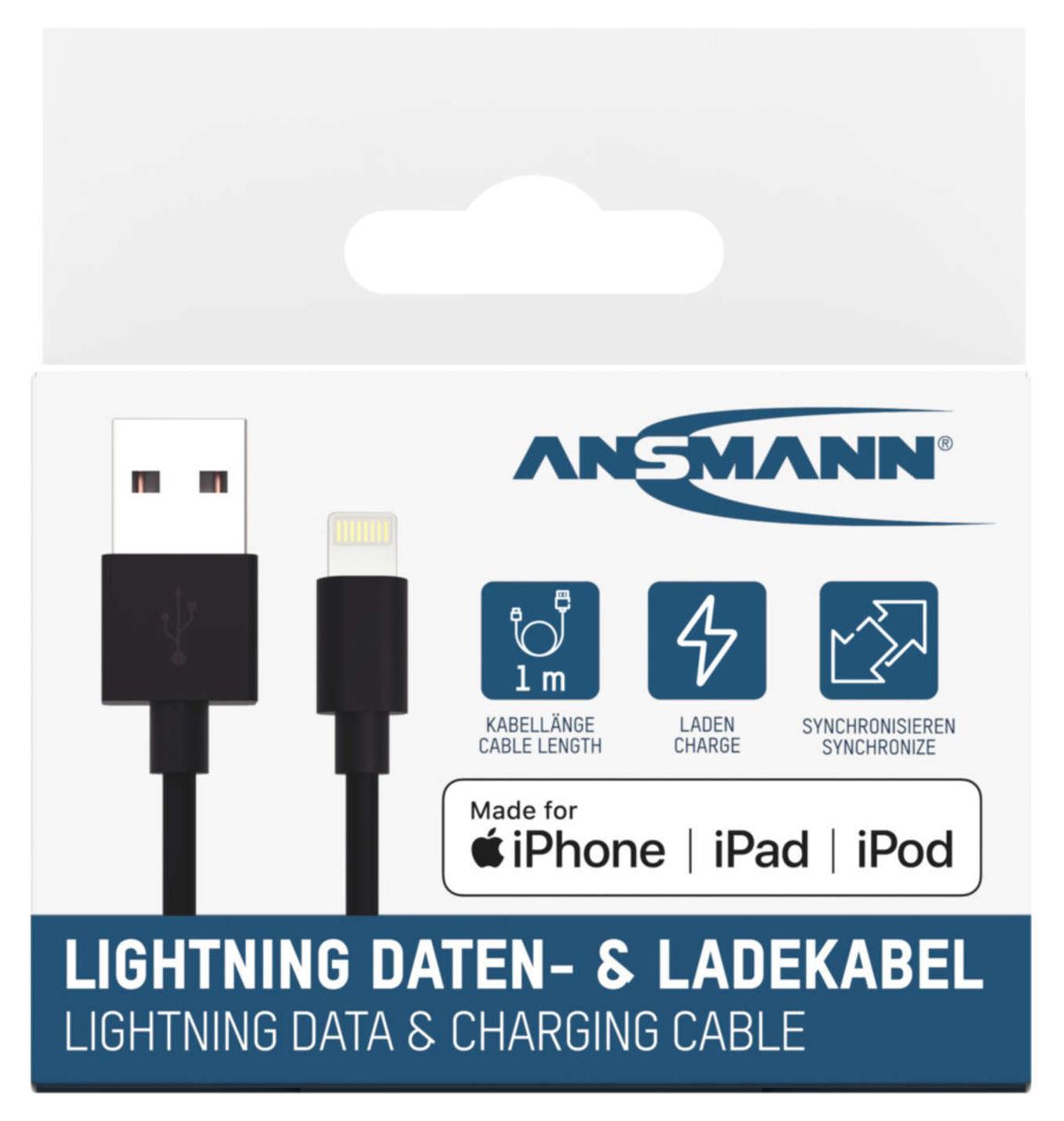 1700-0131 Stecker Rundkabel Lightning auf USB A 1 m  (Schwarz) 