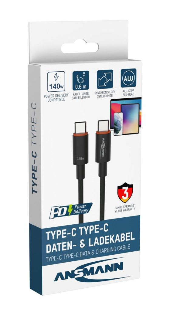 1700-0177 0,48 Gbit/s Rundkabel USB C auf USB C Männlich bis 140 W 0,6 m  (Anthrazit) 