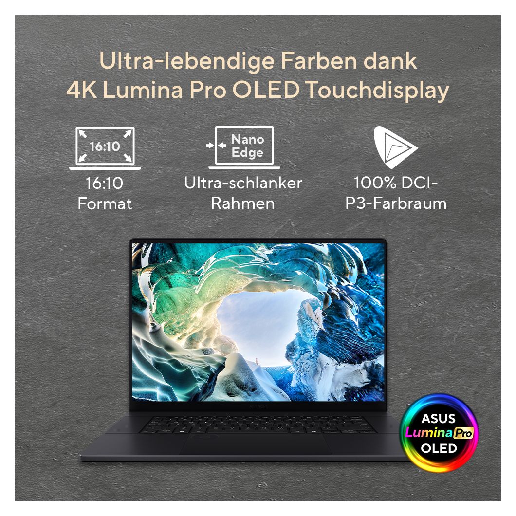 ProArt P16 H7606WX-SE008X Copilot+ PC WQXGA Notebook 40,6 cm (16 Zoll) 3840 x 2400 Pixel 2 TB SSD Windows 11 Pro AMD Ryzen 9 max. 5,1 GHz  (Schwarz) 