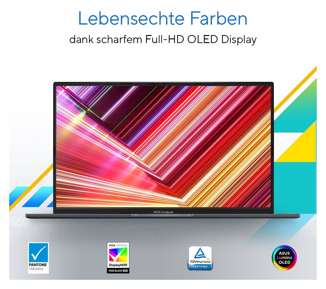 Vivobook OLED X1505VA-MA921 3K Notebook 39,6 cm (15.6 Zoll) 2880 x 1620 Pixel 8 GB Ram 512 GB SSD Intel® Core™ i9 max. 5,4 GHz  (Silber) 
