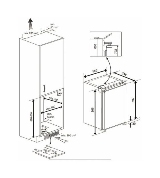 BKSI9VF2 126 l Einbaukühlschrank EEK: E 92 kWh Jahr 