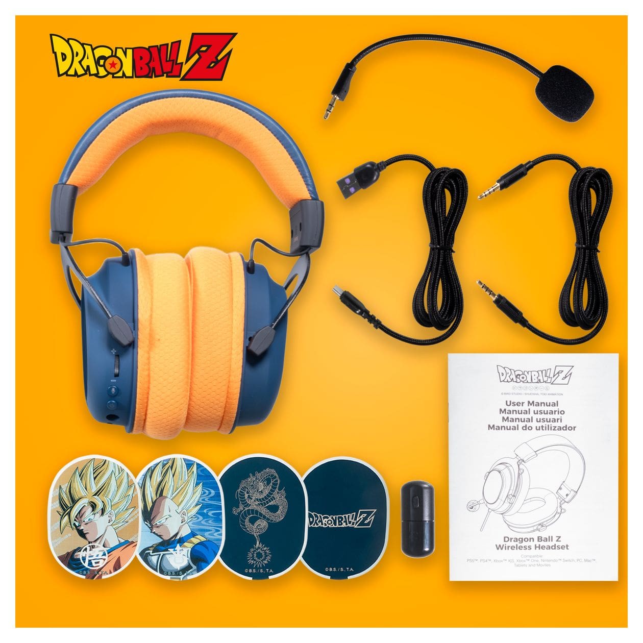 Wireless Gaming Headset Dragon Ball Z Over Ear Bluetooth Kopfhörer kabelgebunden&kabellos USB Typ-C (Schwarz, Grau, Orange) 