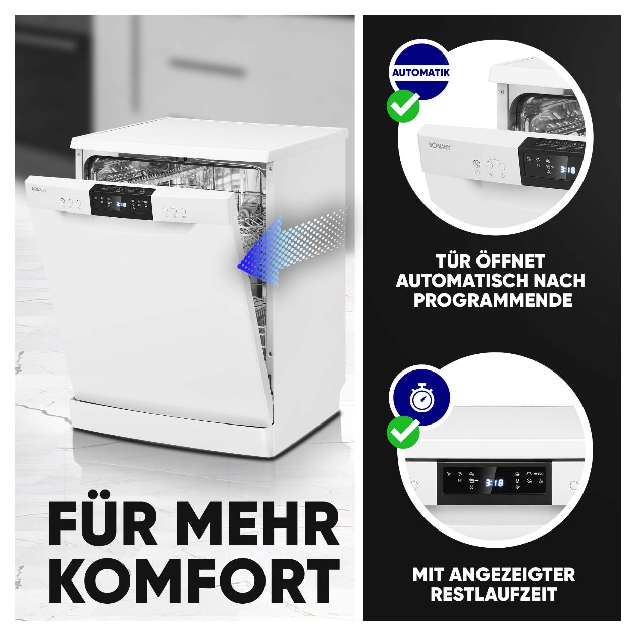 GSP7419 60 cm Geschirrspüler freistehend Leise 14 Maßgedecke 