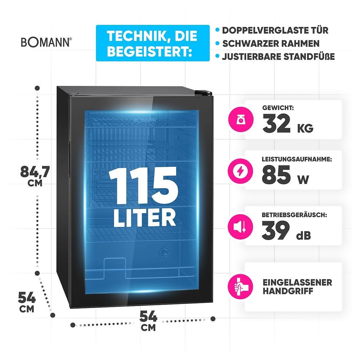 KSG7290 115 l / 115 l Tischkühlschrank EEK: E 66 kWh Jahr  (Schwarz) 