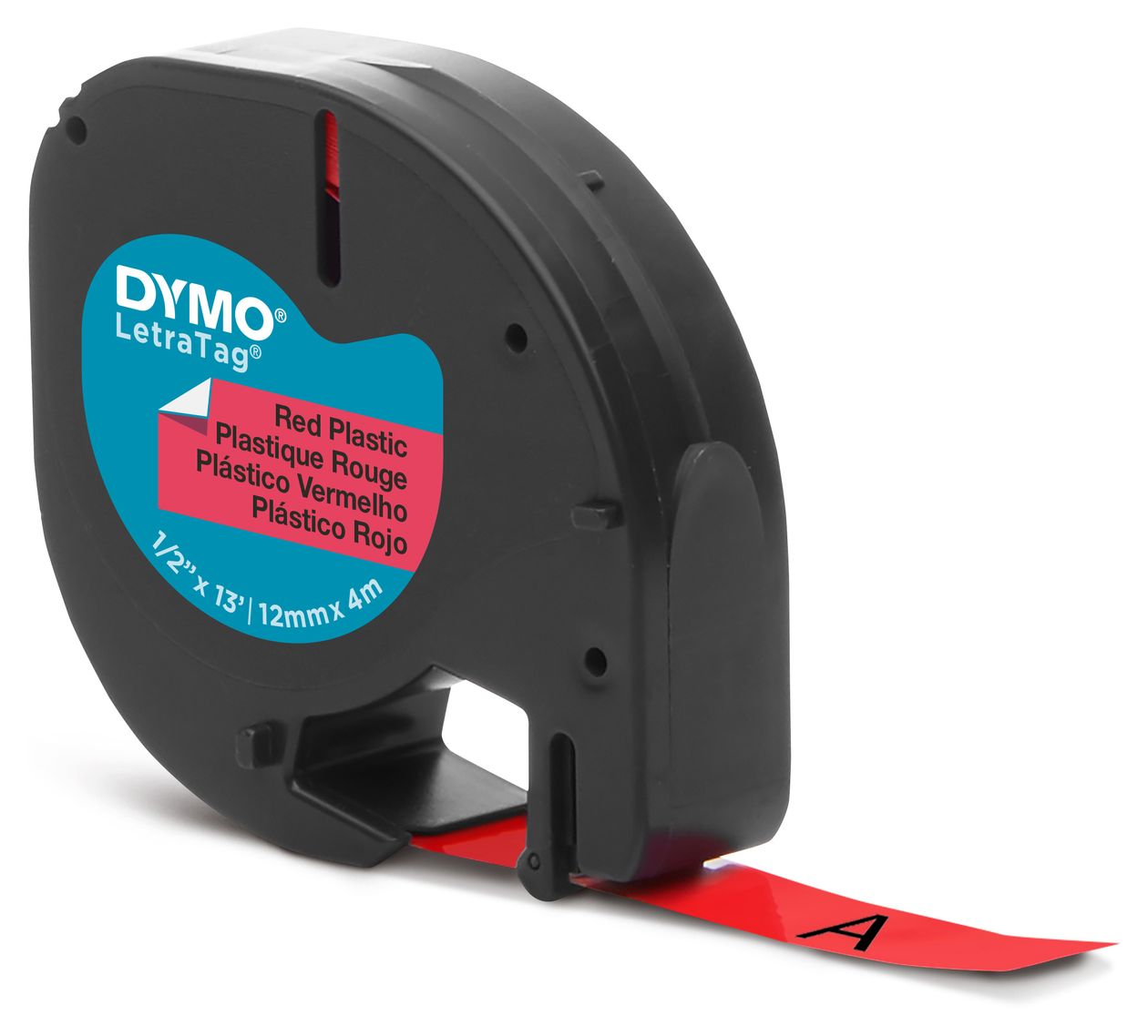 DYMO Original LetraTag Etikettenband | schwarz auf rot | 12 mm x 4 m | selbstklebendes Kunststoffetiketten | für LetraTag-Beschriftungsgerät 