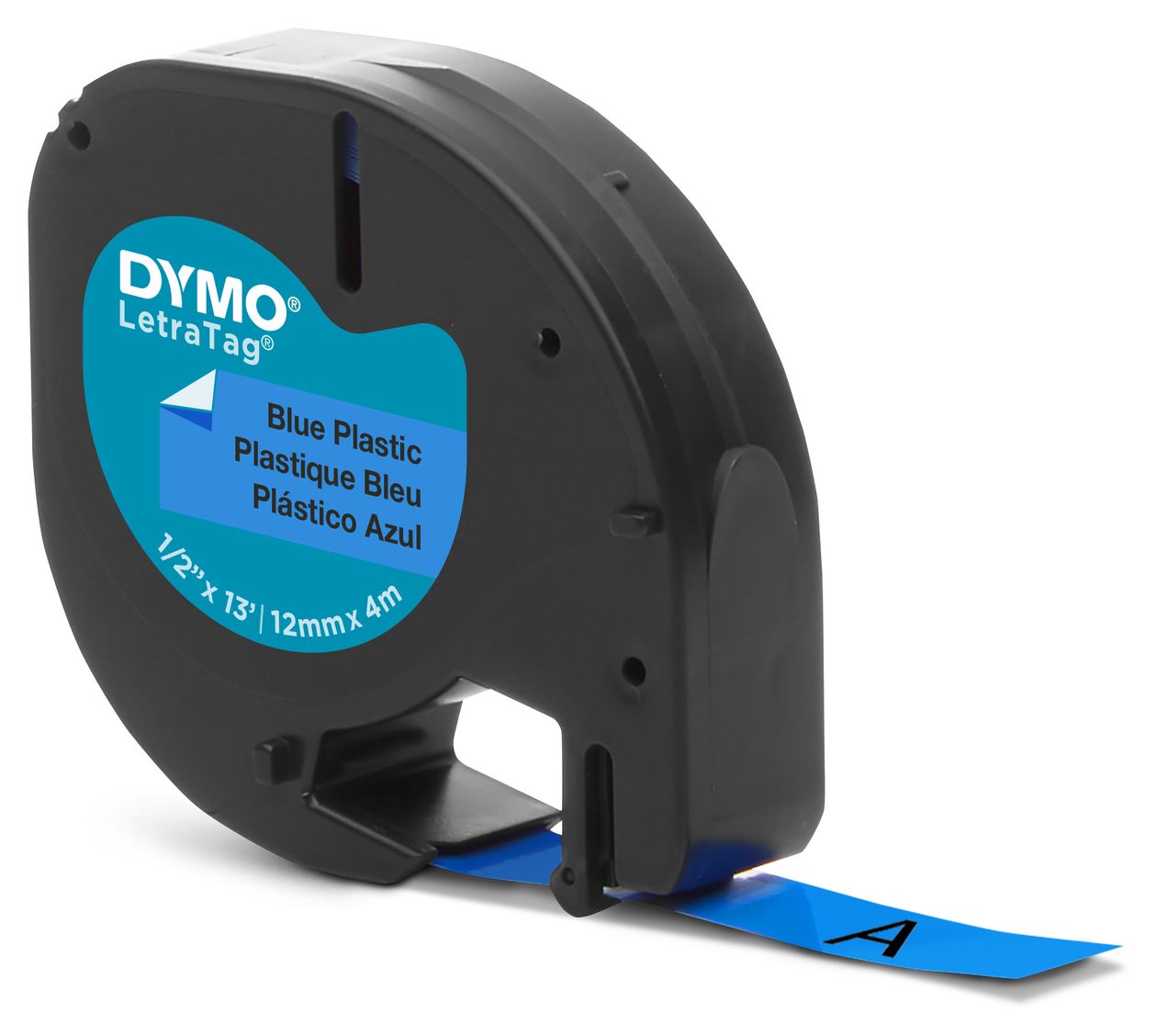 DYMO Original LetraTag Etikettenband | schwarz auf blau | 12 mm x 4 m | selbstklebendes Kunststoffetiketten | für LetraTag-Beschriftungsgerät 
