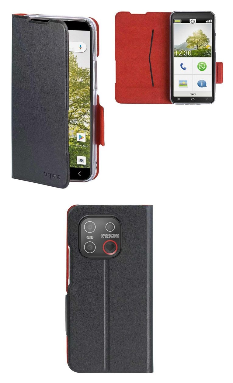 Smartcover Folio für Emporia SMART.7lite, SMART.7mini, ME.7  (Schwarz, Rot) 