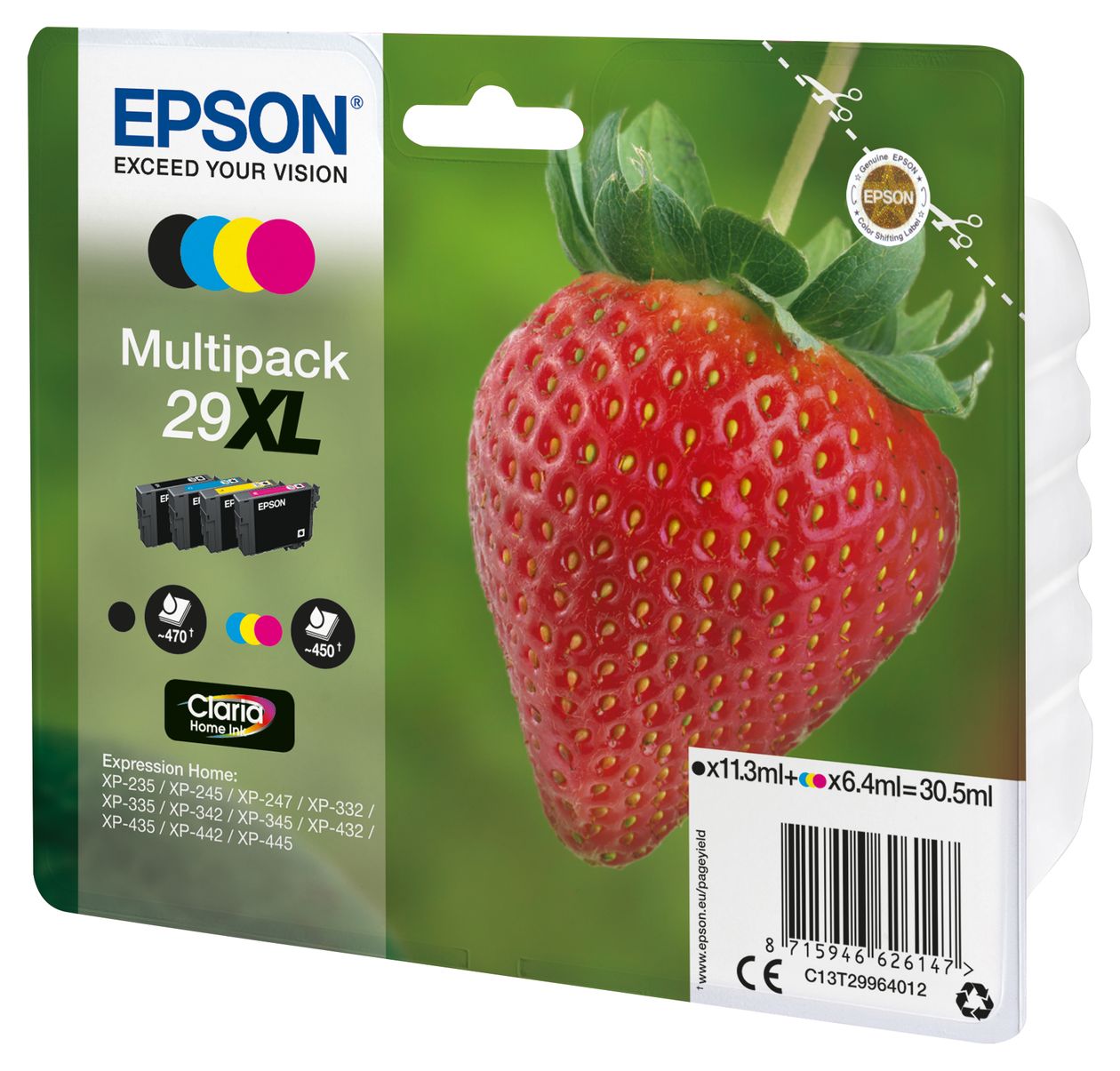 29XL C13T29964012 originale Druckerpatronen Schwarz, Cyan, Magenta, Gelb 11,3 ml 6,4 ml 470 Seiten 