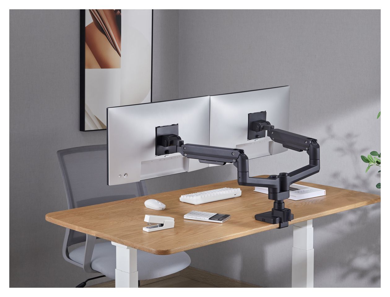 17"-35" Schwerlast-Doppelmonitor-Schreibtischhalterung, Schwarz 