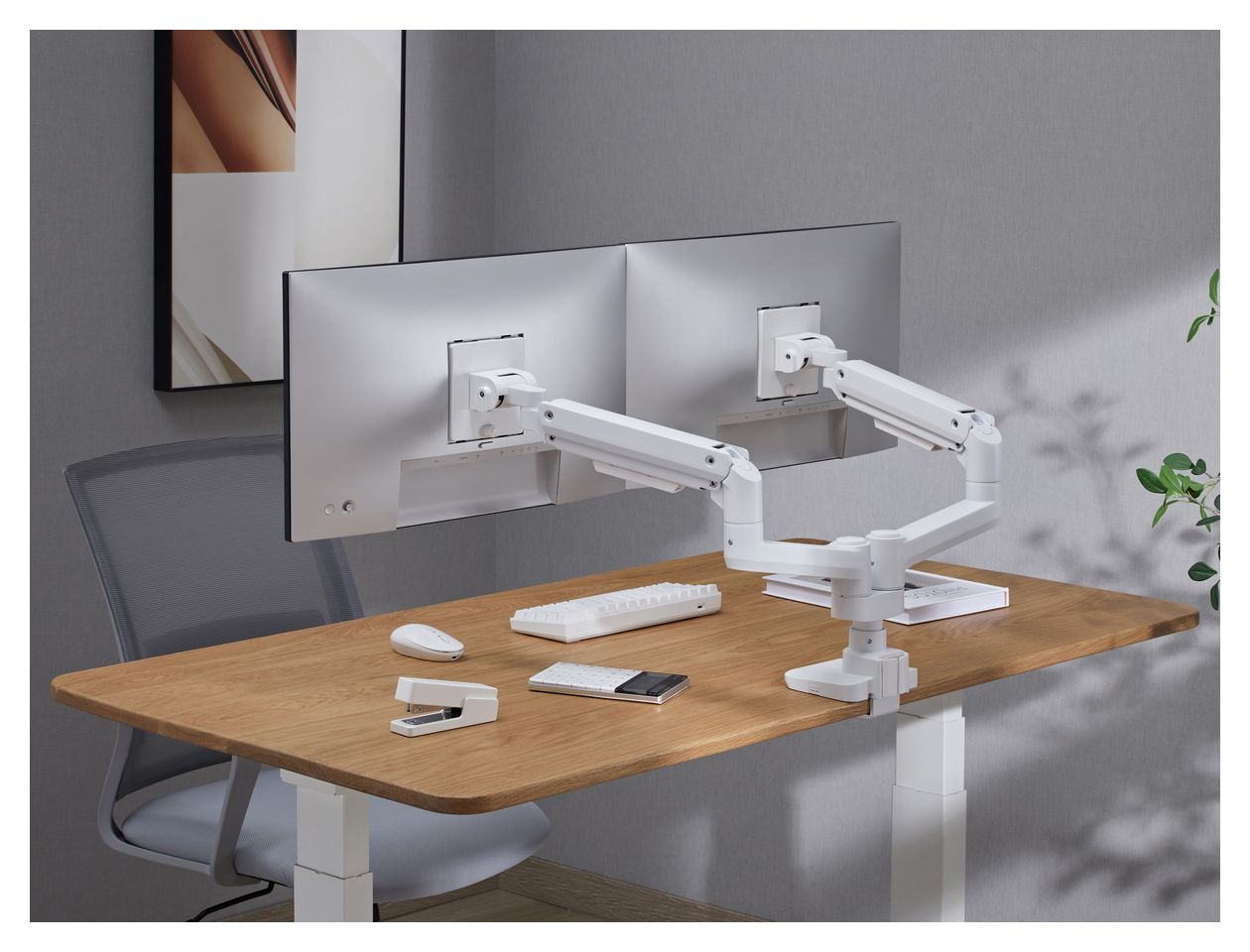 17"-35" Schwerlast-Doppelmonitor-Schreibtischhalterung, Weiß 