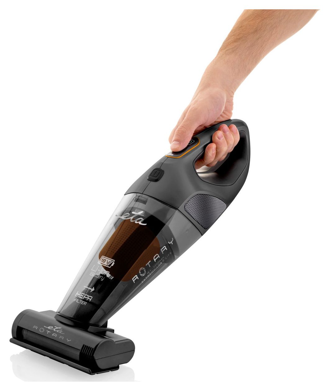 Rotary Handstaubsauger Beutellos bis 30 min Laufzeit 18 V HEPA  (Schwarz) 