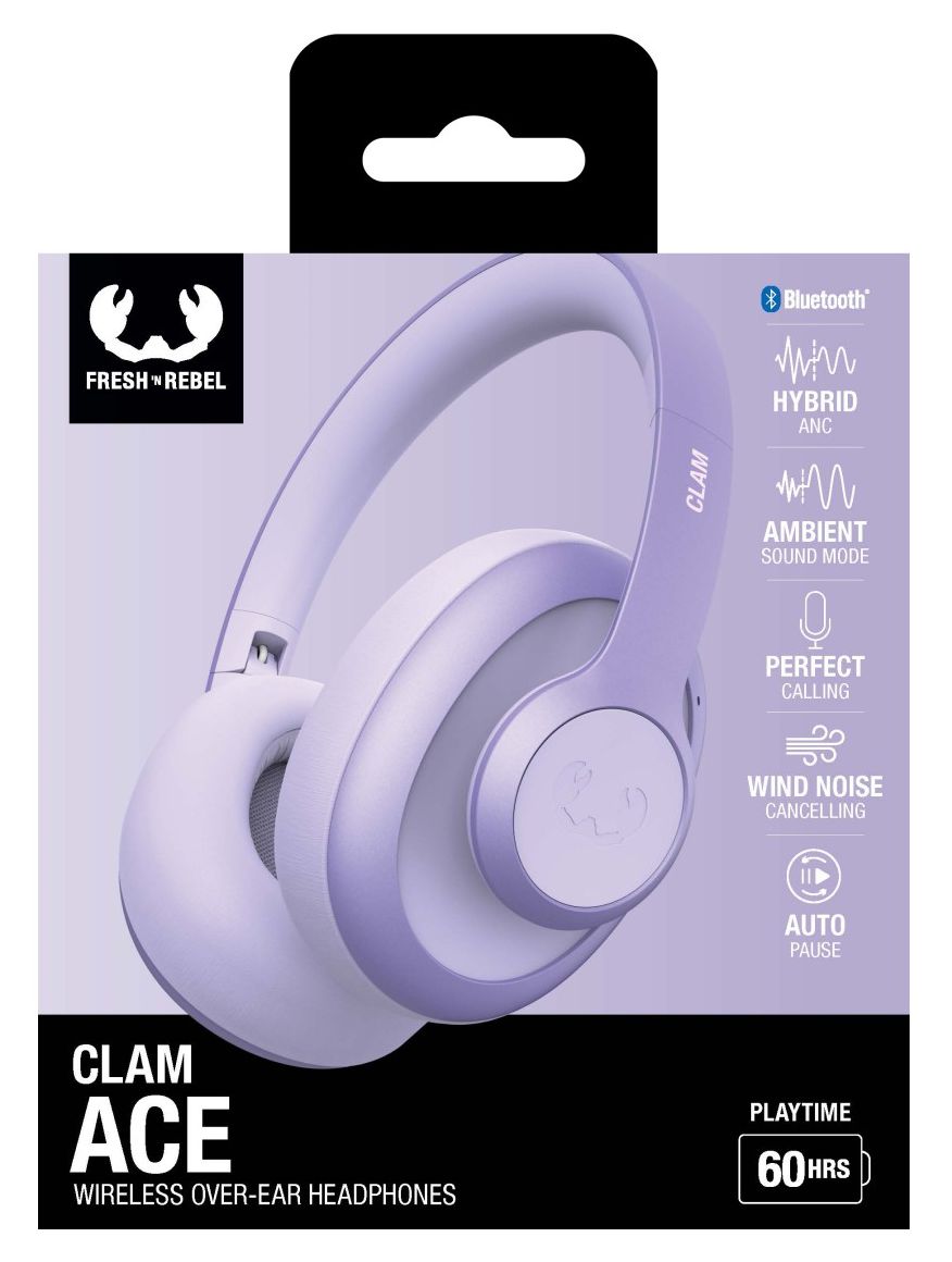Clam Ace Over Ear Bluetooth Kopfhörer kabellos 60 h Laufzeit USB Typ-C  (Lila) 