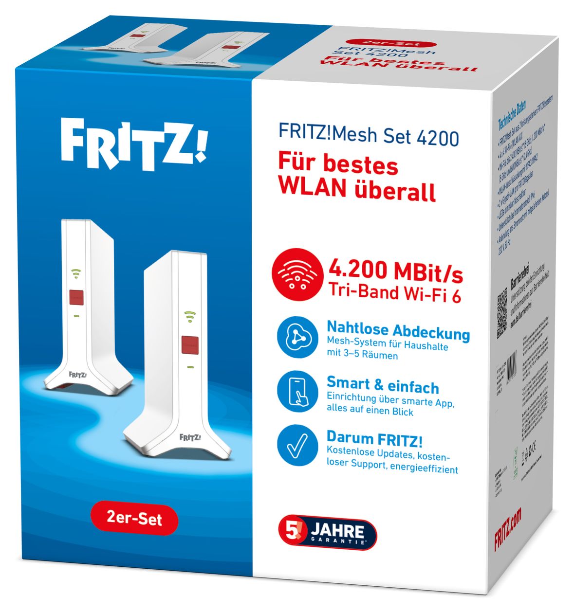 FRITZ!Mesh Set 4200 2er Pack WiFi 6E Router Dual-Band (2,4 GHz/5 GHz) 