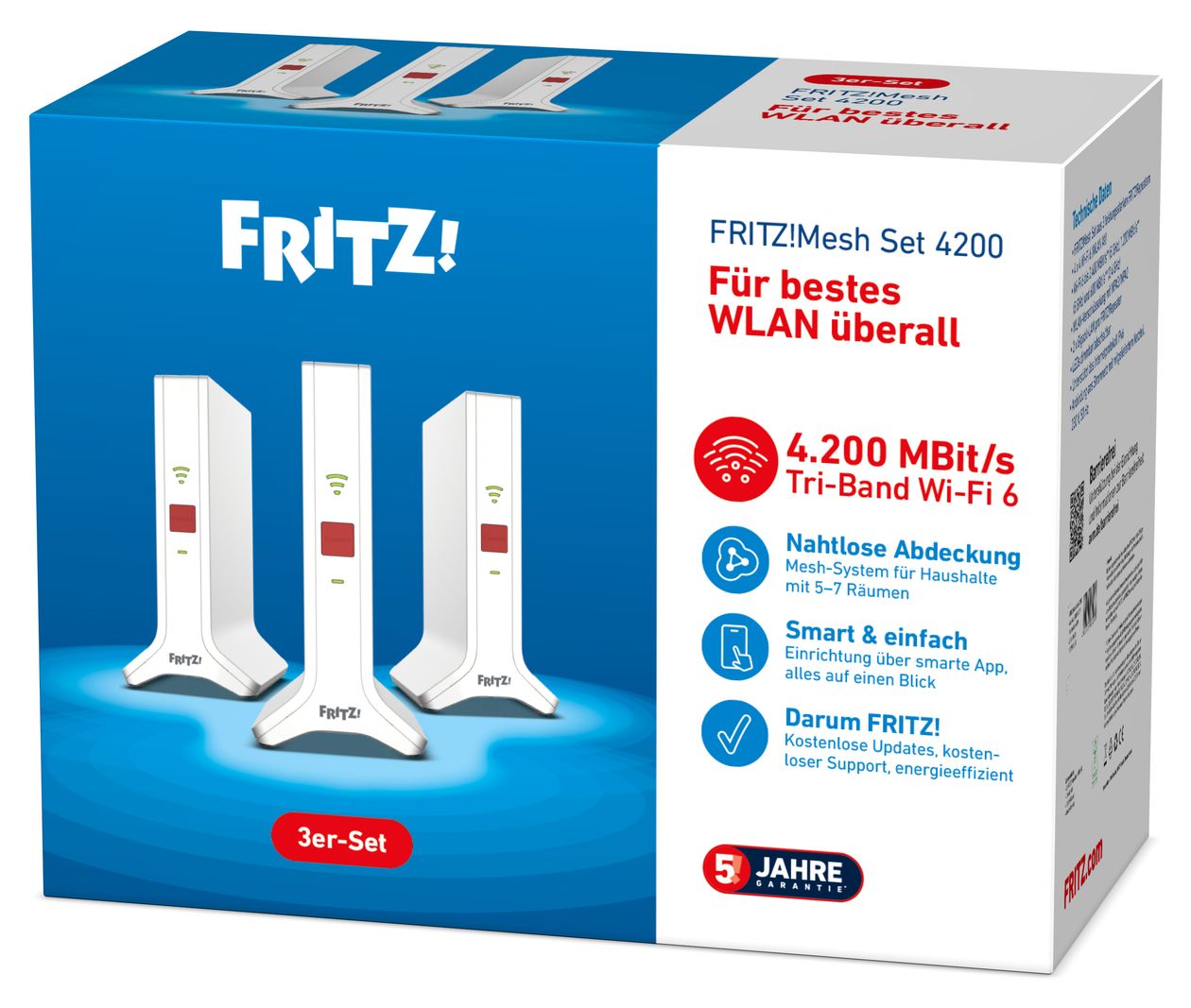 FRITZ!Mesh Set 4200 3er Pack WiFi 6E Router Dual-Band (2,4 GHz/5 GHz) 