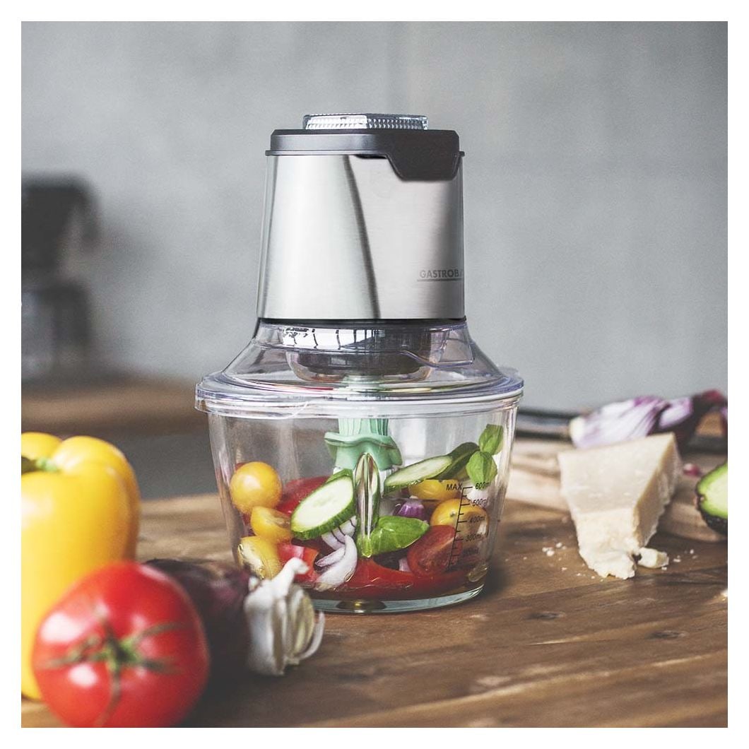 40961 Design Mini Chopper Plus Zerkleinerer 400 W 6 Klingen 0,6 l Glas Behälter (Edelstahl, Transparent) 