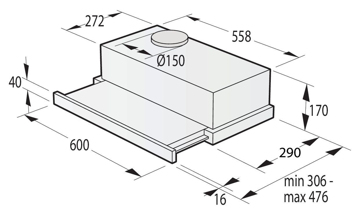 TH64E4BG Abluft/Umluft Dunstabzugshaube/Esse Einbau 60 cm (Schwarz) 