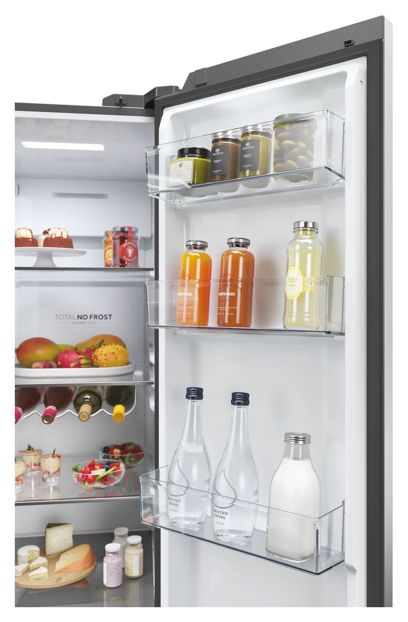 HSW59F18EIMM Side-by-Side Kühl-/ Gefrierkombination 391 l / 210 l 334 kWh NoFrost 1775 mm x 905 mm  (Platin, Edelstahl) 