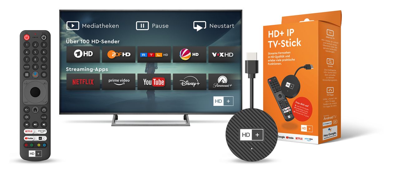 IP TV-Stick inkl. HD+ IP für 3 Monate 4K Ultra HD Media Player 32 GB HDMI 