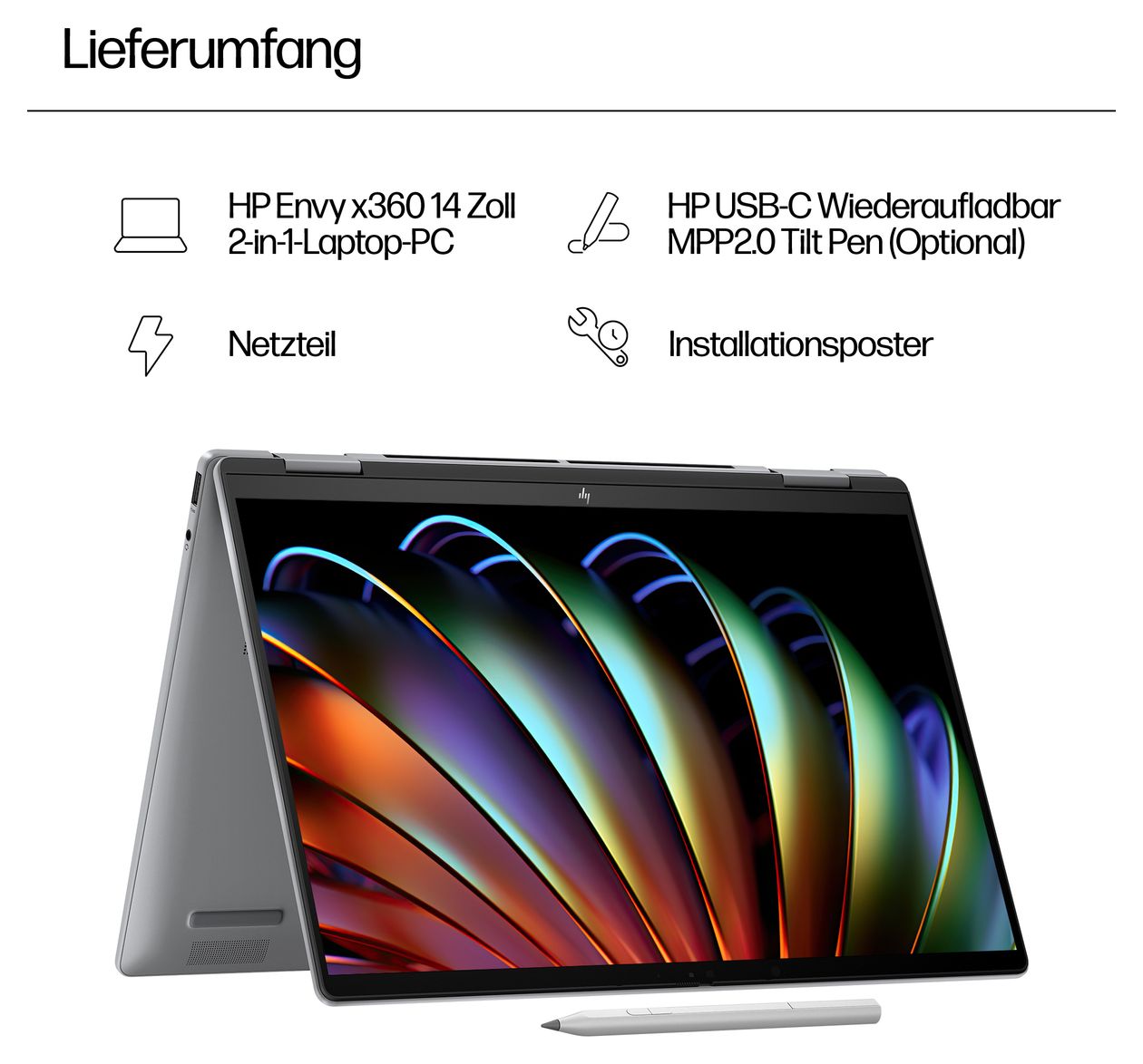 Envy 14-fa0657ng 2K Ultra HD Notebook 35,6 cm (14 Zoll) 1920 x 1200 Pixel 16 GB Ram 512 GB SSD Windows 11 Home AMD Ryzen 5 max. 4,9 GHz intern  (Silber) 