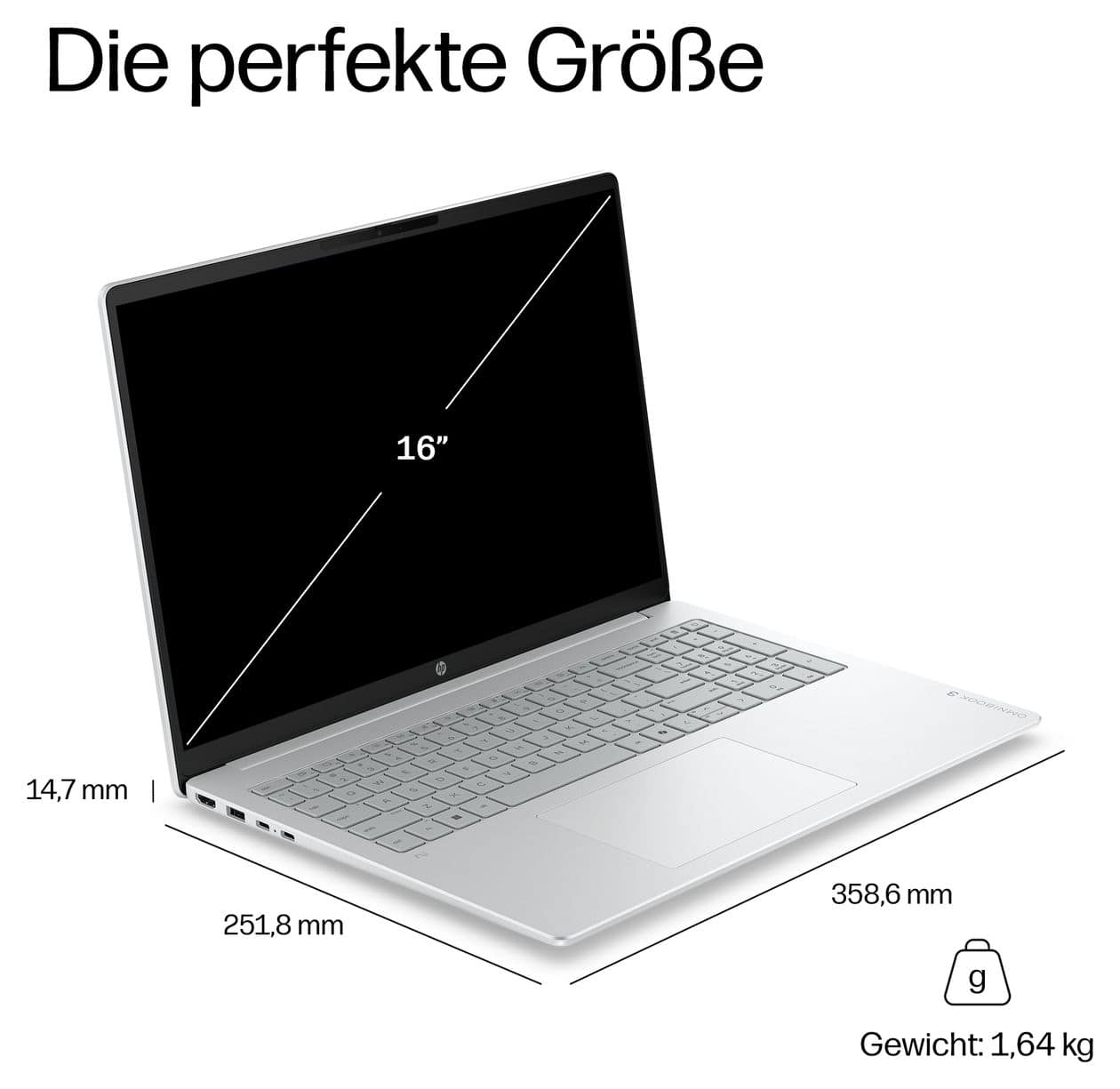 OmniBook 3 16-bz0610ng 2K Ultra HD Notebook 40,6 cm (16 Zoll) 1920 x 1200 Pixel 16 GB Ram 512 GB SSD Windows 11 Home Qualcomm Snapdragon max. 2,97 GHz  (Grau, Silber) 