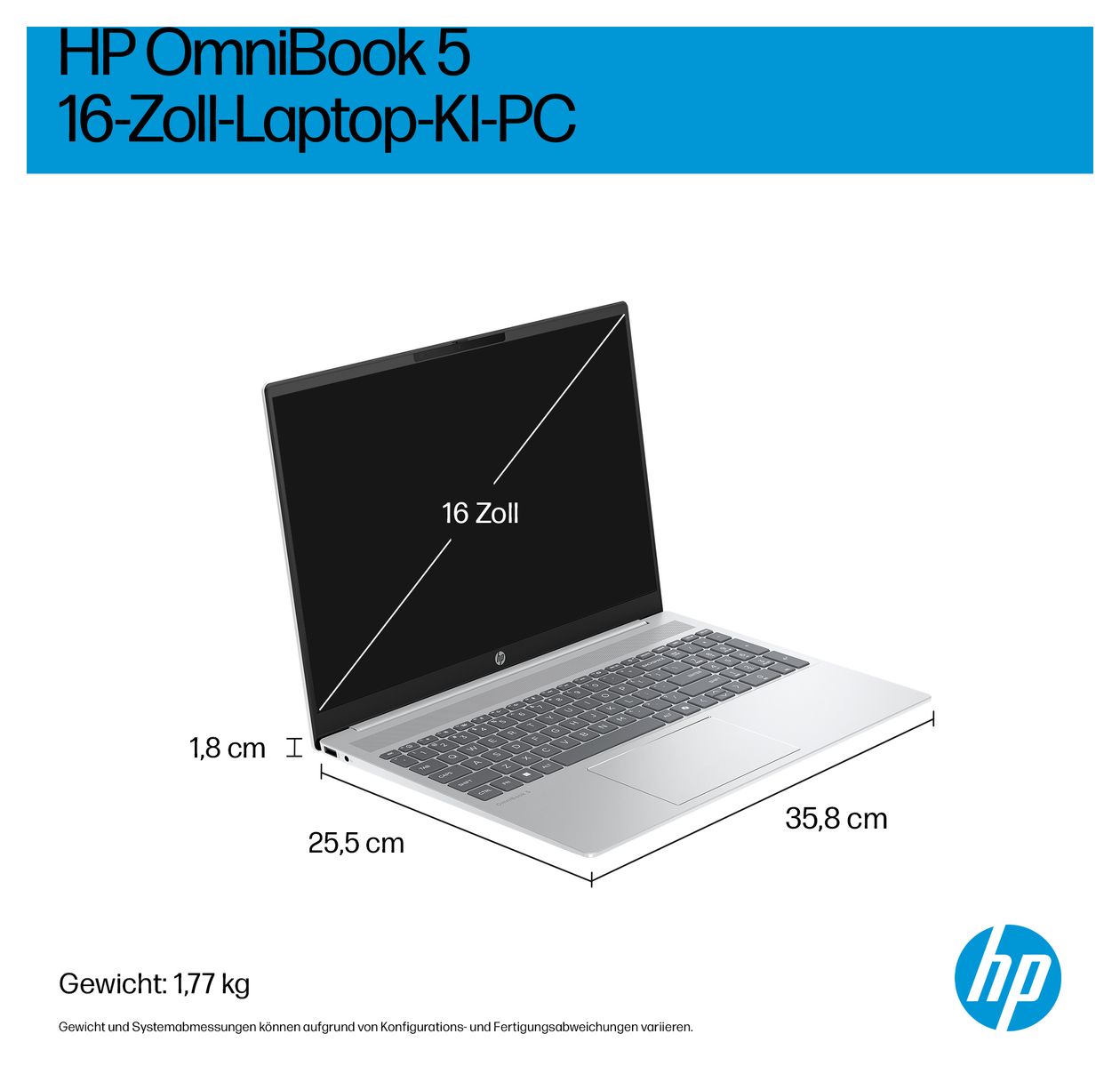 OmniBook 5 16-af1655ng 2K Ultra HD Notebook 40,6 cm (16 Zoll) 1920 x 1200 Pixel 16 GB Ram 1 TB SSD Windows 11 Home Intel Core Ultra 5 max. 4,8 GHz intern  (Silber) 