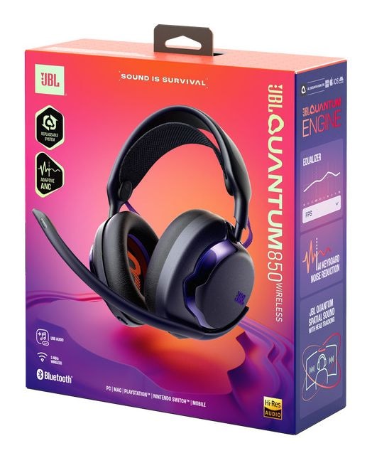 Quantum 850 Over Ear Bluetooth Kopfhörer kabelgebunden&kabellos 30 h Laufzeit USB Typ-C  (Schwarz, Blau) 