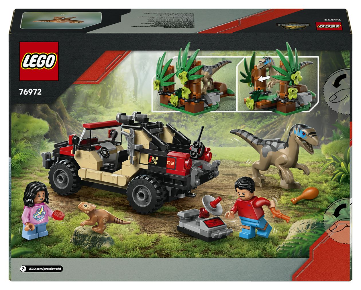 Jurassic World Raptor Verfolgungsjagd mit dem Geländewagen Bauset 285 Teile  (Mehrfarbig) 