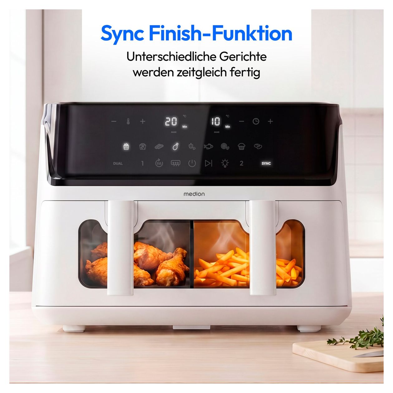 Life P25 XXL Flex M Doppel Heißluftfritteuse 10,8 l 3040 W  (Schwarz, Weiß) 