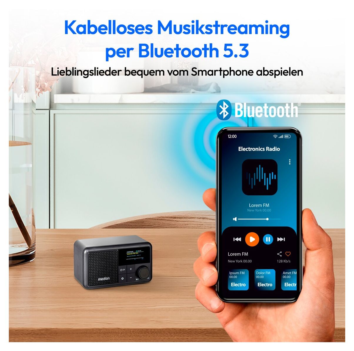 Life S66822 Bluetooth DAB+, UKW Radio Tragbar IPX1  (Schwarz) 
